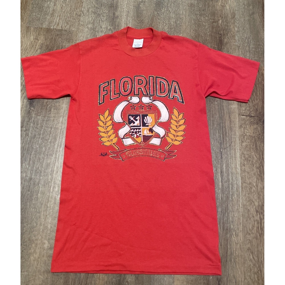 Vtg 90s Single Stitch Florida Short Sleeve T Shirt Sz M Red Made in USA